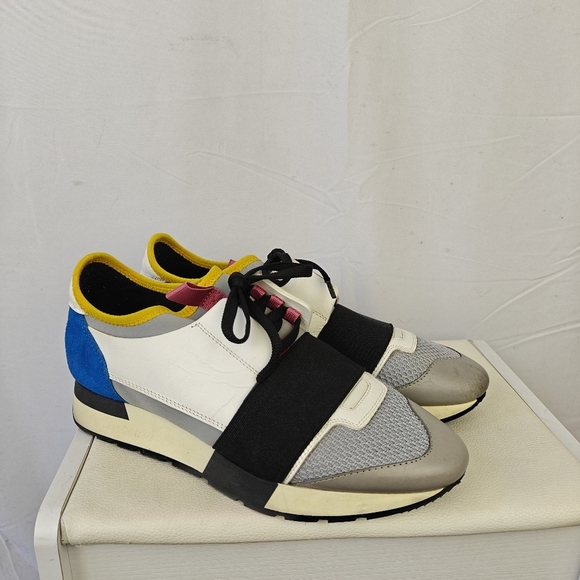 Balenciaga Multicolor Leather and Mesh Race Runner Sneakers Size 37EU 7US - Picture 1 of 13